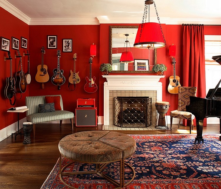 Dramatic living room that is all about music