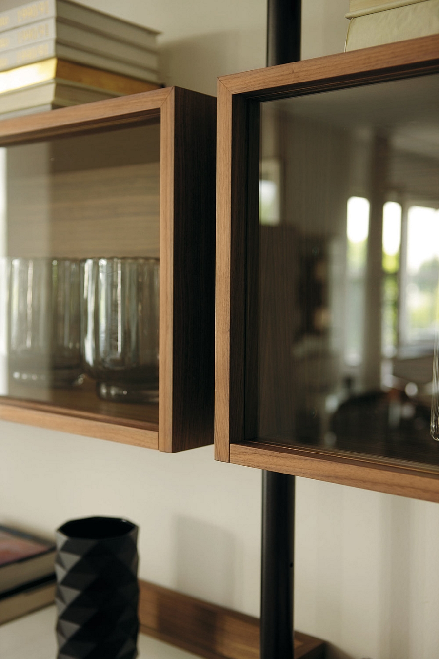 Elegant closed shelves of the Ubiqua Wall System