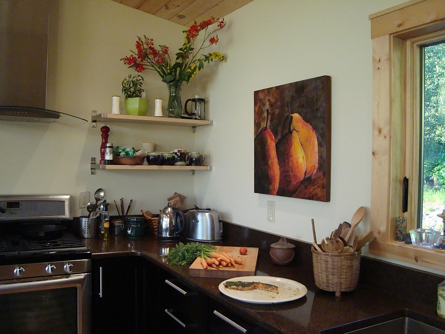 Exquisite Pears art work becomes the instant focal point of the kitchen