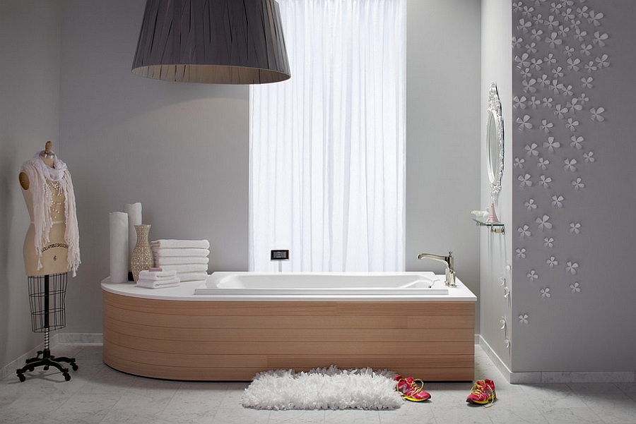 Exquisite bathroom in grey looks visually delicate and relaxing