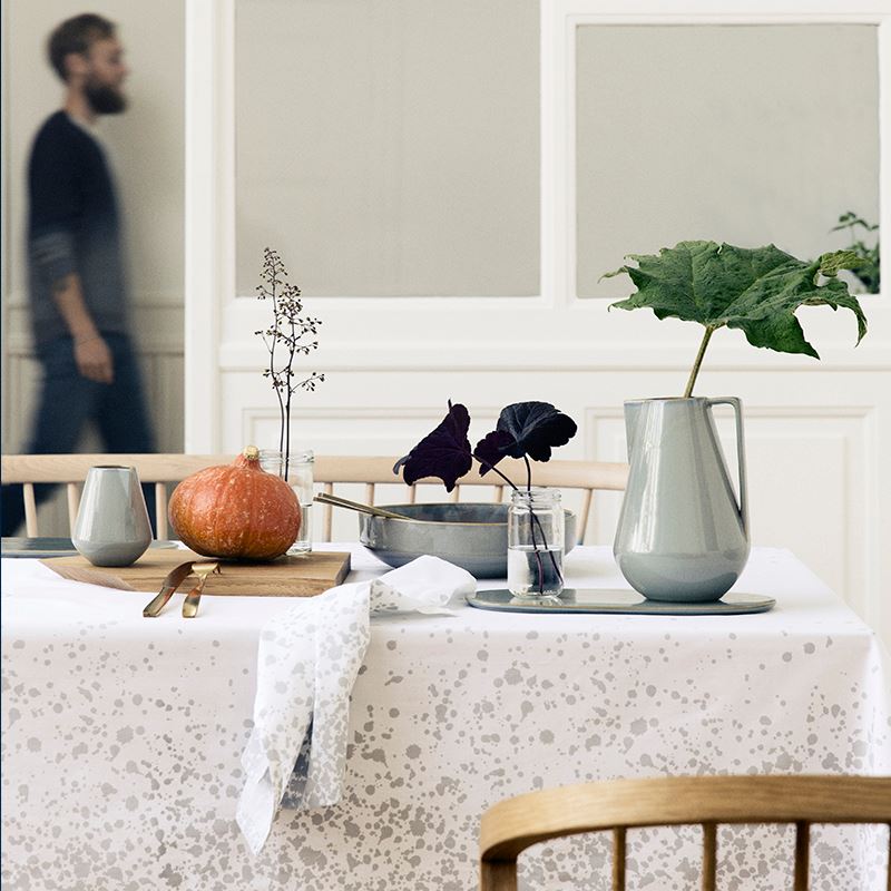 Fall produce on a grey and white table vignette