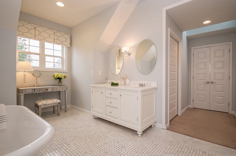 Feminine bathroom in a simple, neutral shade [Design: Glenna Stone Interior Architecture]