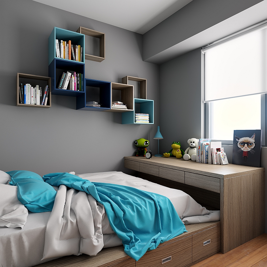 Gorgeous bedroom with chic modern style and smart storage units