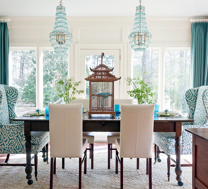 Gorgeous dining room with an array of textures and shapes [Design: Andrea Brooks Interiors]