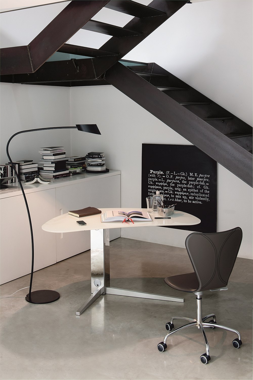 Ingenious modern desk with stainless steel base