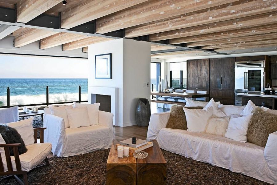 Interior of the Malibu Beach house with the Pacific in the backdrop