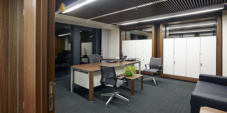 Interior of the office spaces uses a lighter color scheme