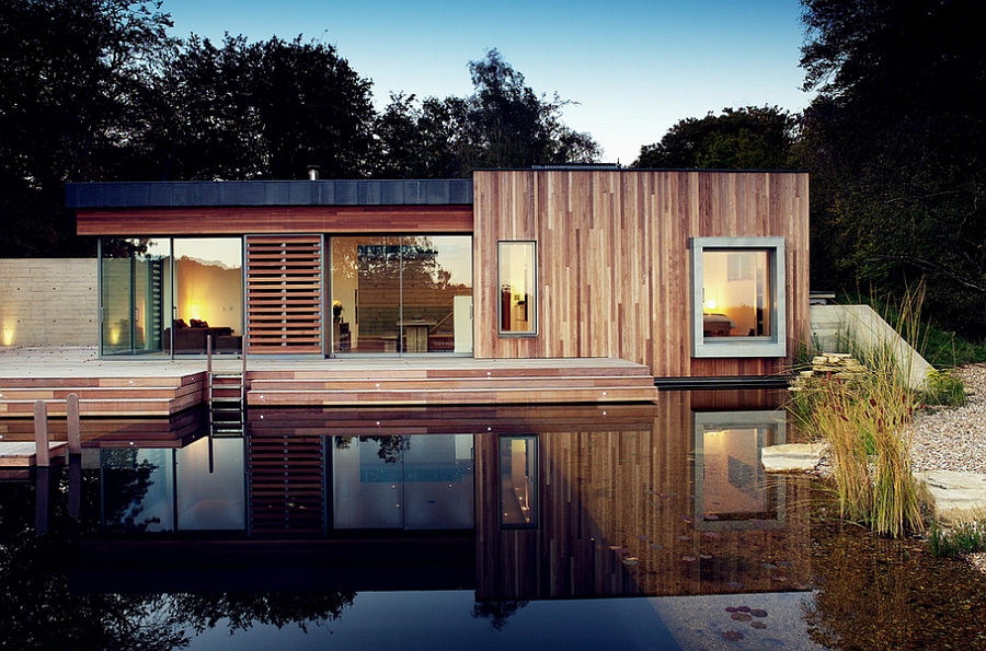 Ipe timber cladding for the Forest Home and a beautiful natural pond
