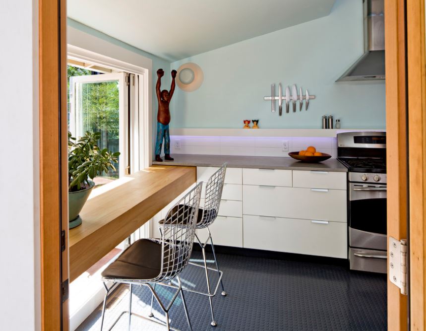 Kitchen with grey rubber flooring