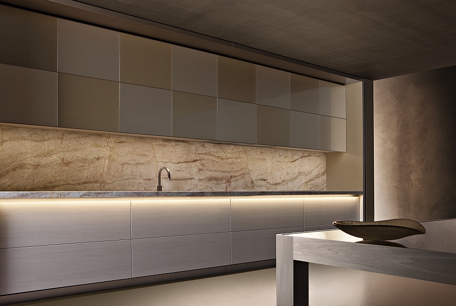 LED lighting in the bottom adds a sense of sophistication to the wall units