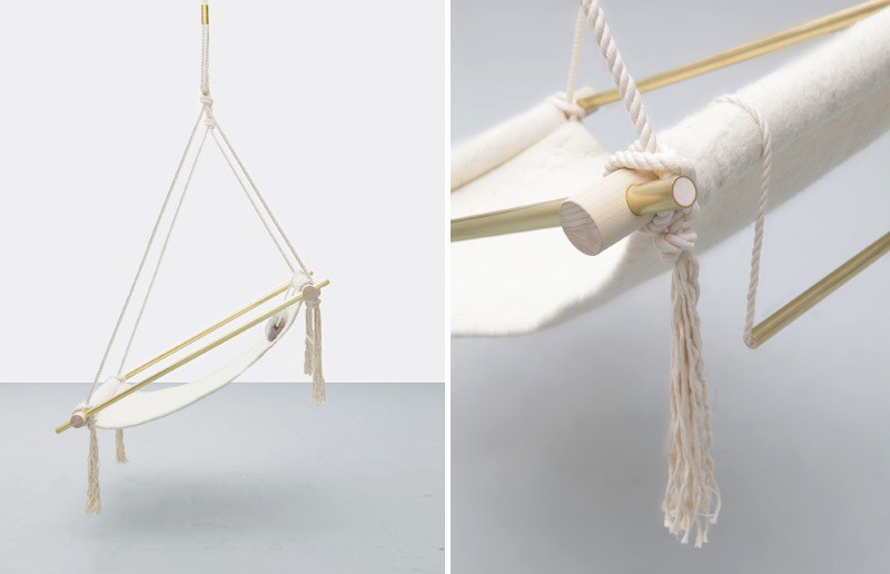 L&G Studio's Ovis Hanging Chair with a natural wool seat