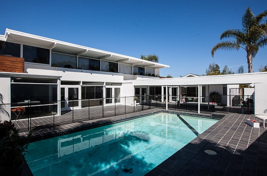 Lavish pool and deck area adds to the contemporary appeal of the home