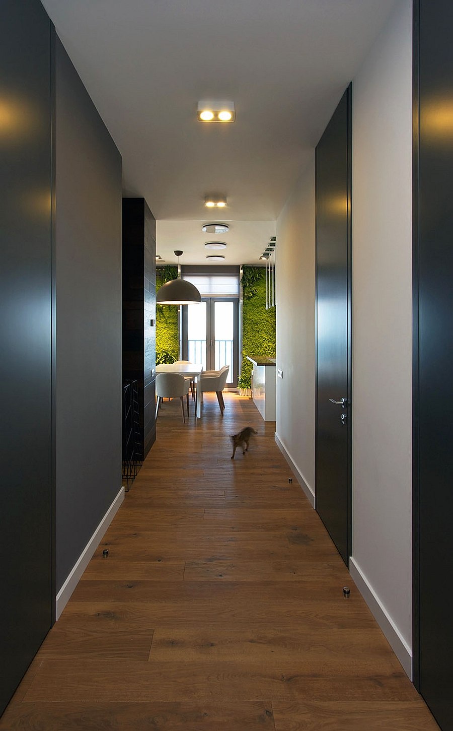 Lovely corridor leading the bedrooms in the stylish Ukrainian apartment