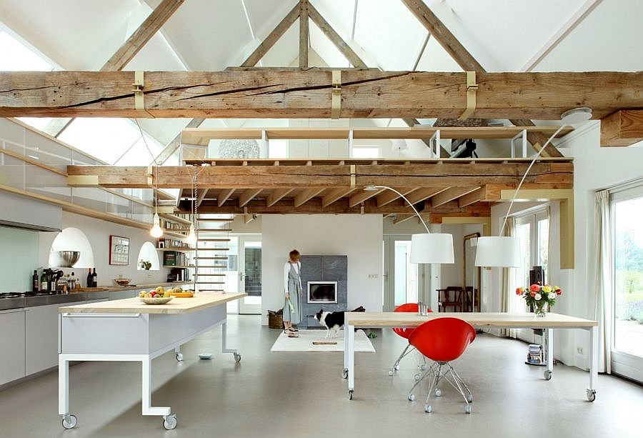 Lovely use of space inside the renovated barn