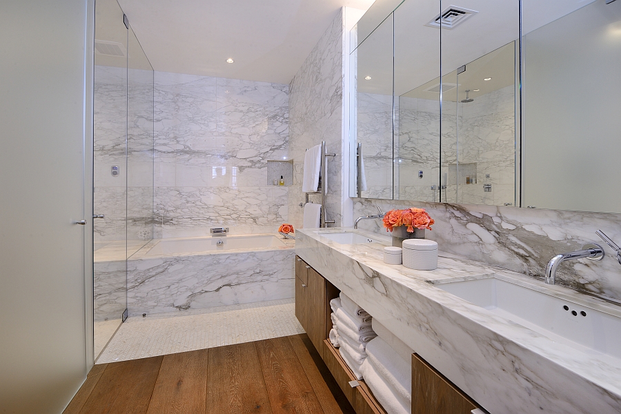 Luxurious bathroom with marble and  radiant heat floors