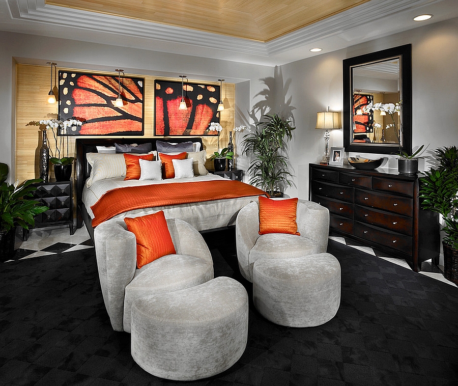 Orange grey and black store living room