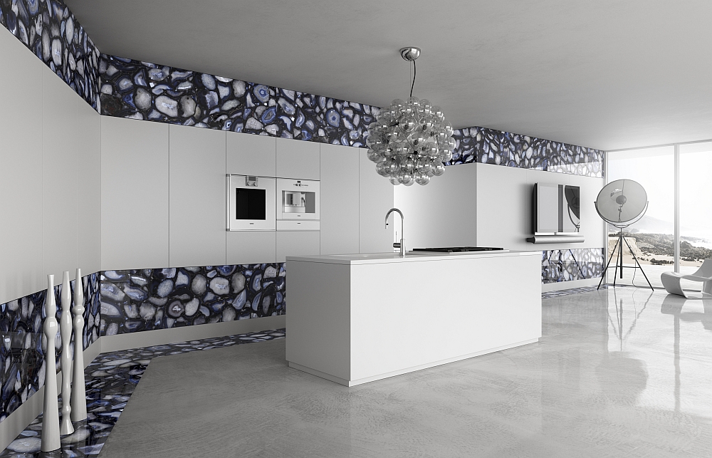 Minimal modern kitchen with black crystal agate addition