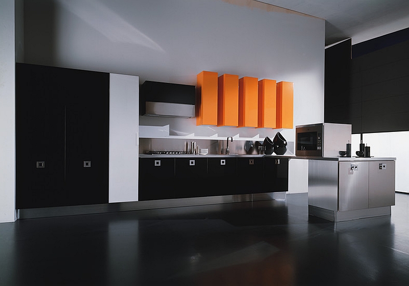 Modern minimalist combination of orange and black in the kitchen [Dali Kitchen Collection - Aran Cucine]