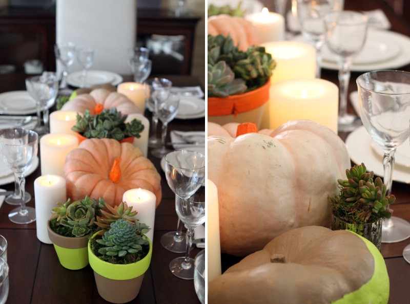 Neon table setting with pumpkins