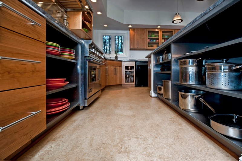 Open base cabinetry in a modern kitchen