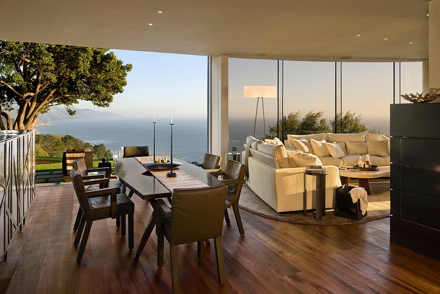 Open floor plan living area with stunning ocean views