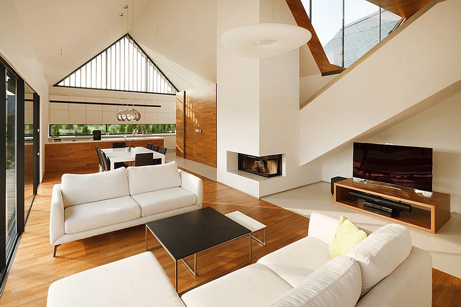 Open plan contemporary living space in white