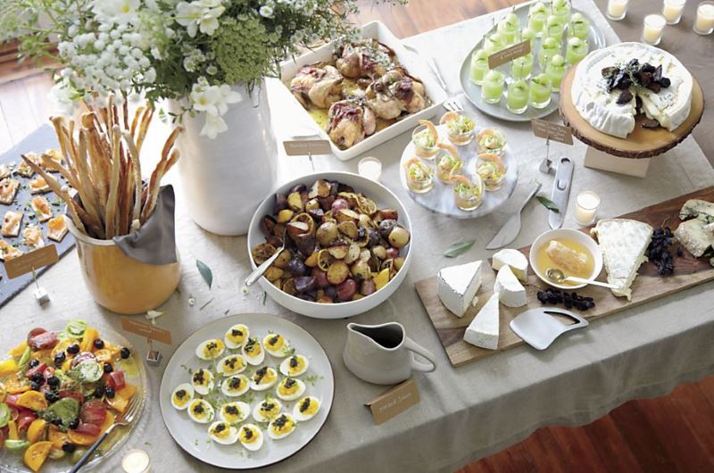 Organic buffet-style fall table spread