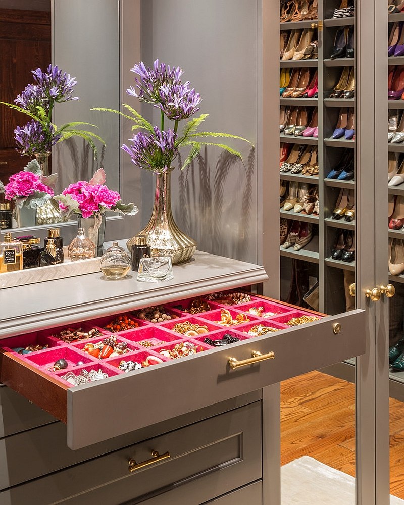 Perfume tray and jewel drawer inside the fabulous walk-in closet