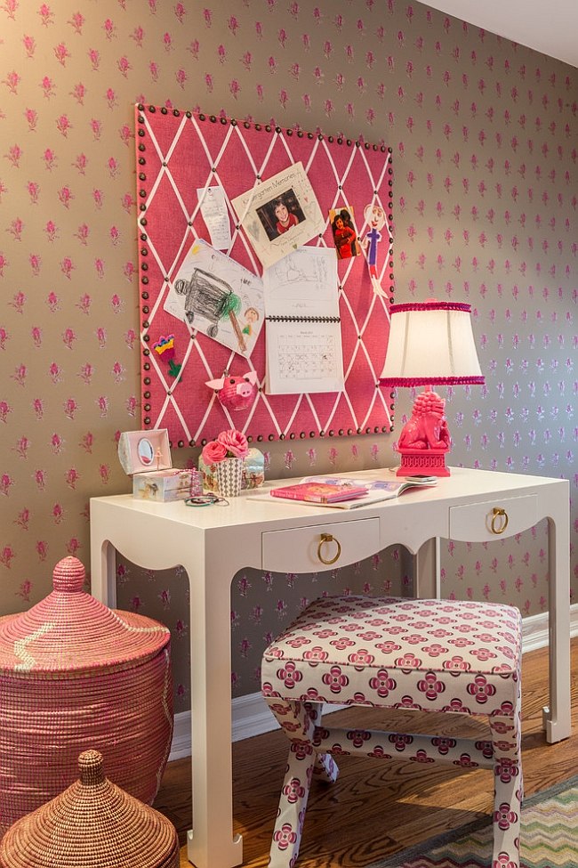 Pink gives the room a trendy, feminine touch