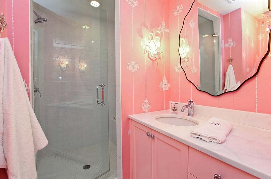 Pink is a natural choice for the girly modern bath