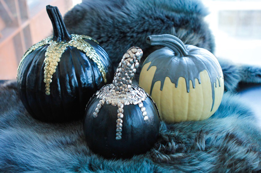 Pumpkins decorated with thumb tacks