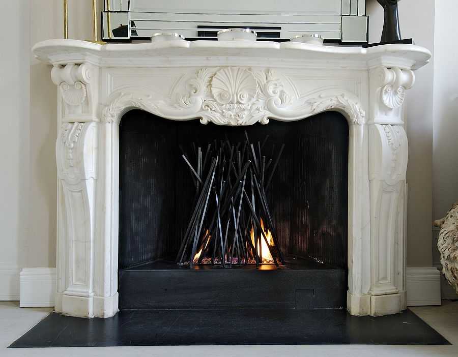 Sculptural style of the fireplace designed by Cathy Azria