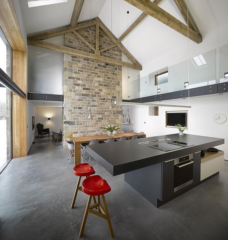 Sleek modern kitchen with an island in black