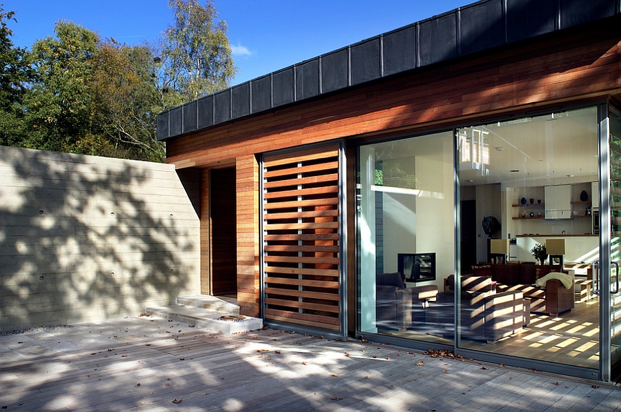 Sliding glass doors lead to the lovely patio outside
