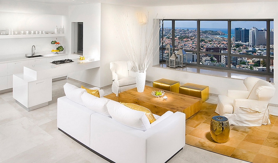 Sophisticated living room in white and gold