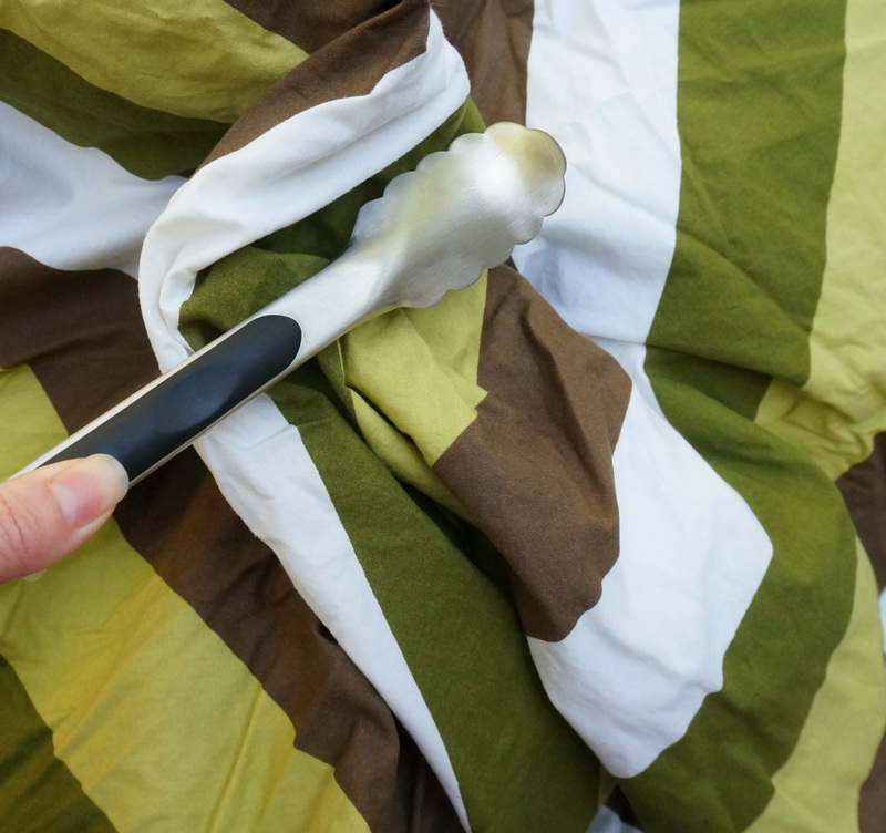 Striped sheets in need of cleaning