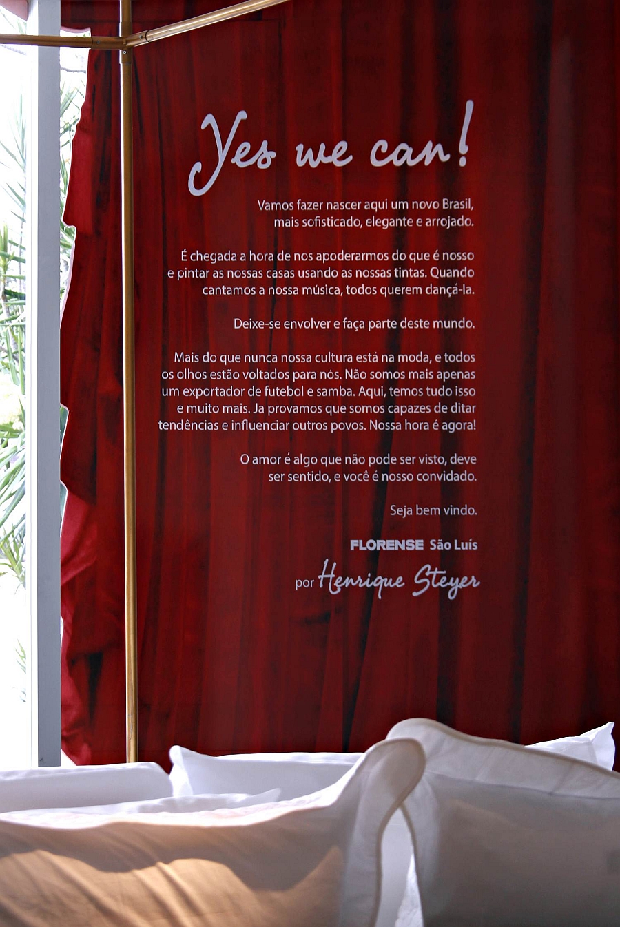Stunning red velvet curtain graces the Florense Store