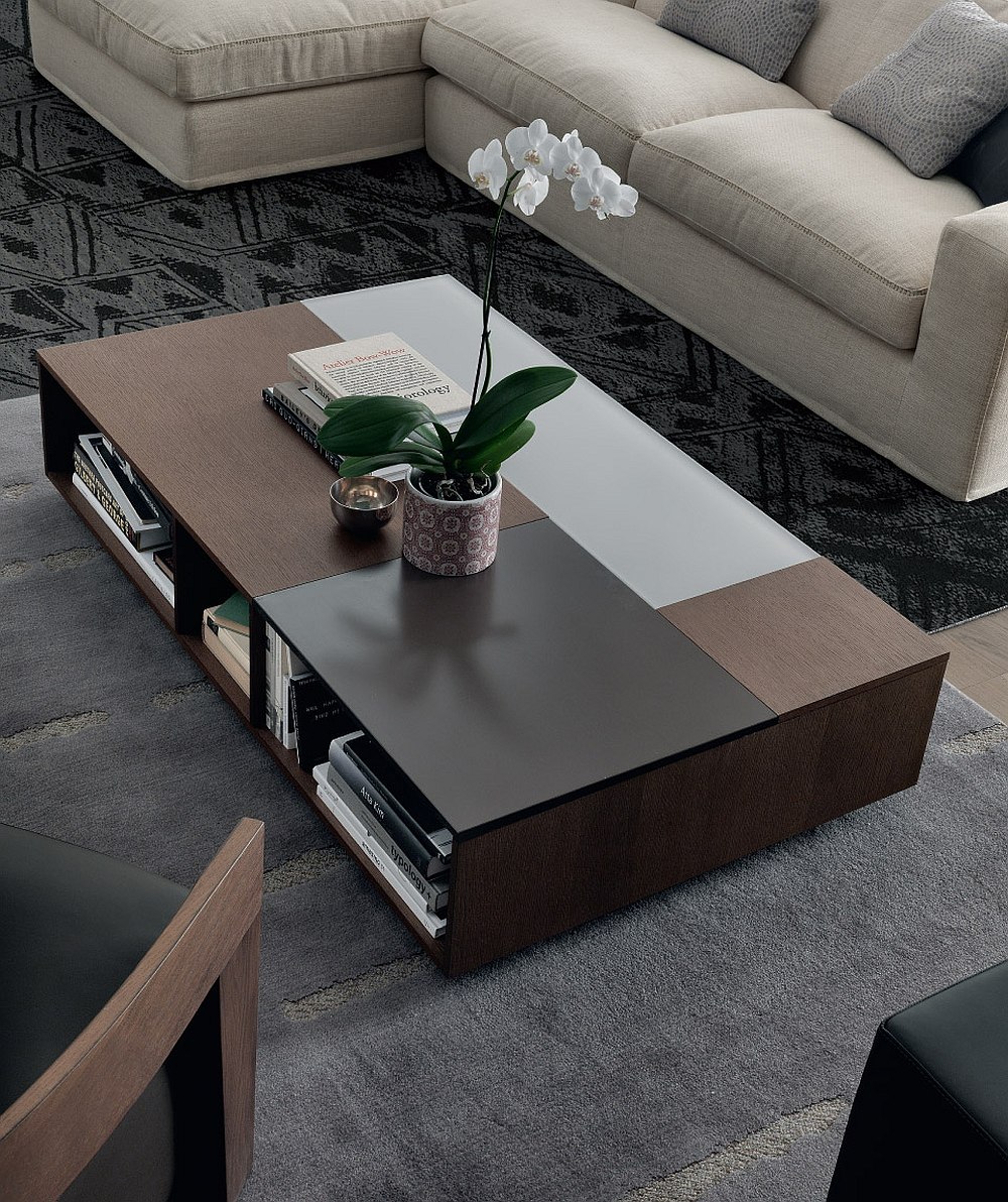 Stylish Rectangular Coffee Table With Open Compartments 