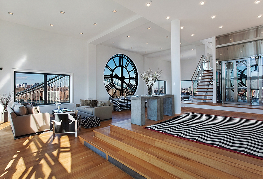 Stylish living room of the clock tower penthouse