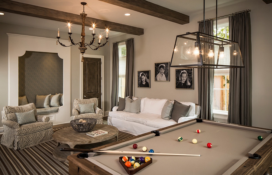 Traditional family room with a pool table