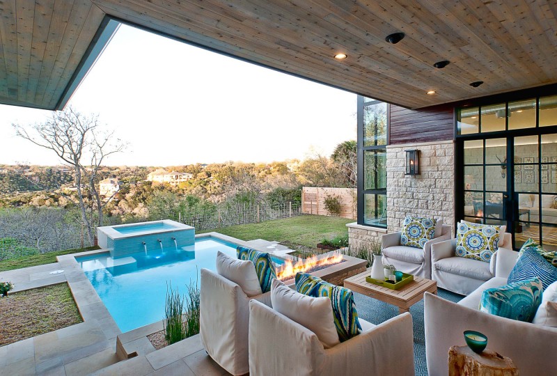 Ultra cool outdoor patio with a fireplace