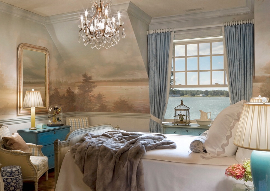 Wall mural gives the room old world charm [Design: Anne Harris Studio]