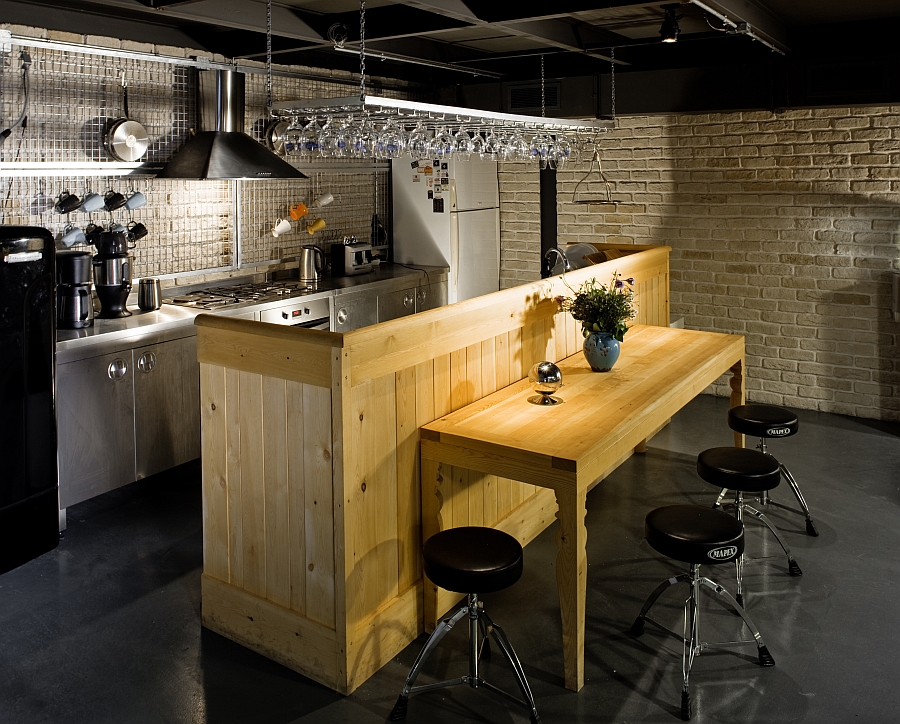 Wood, brick and metal come together in the office cafe