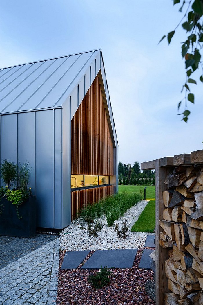 Wooden slats give the home a sense of privacy