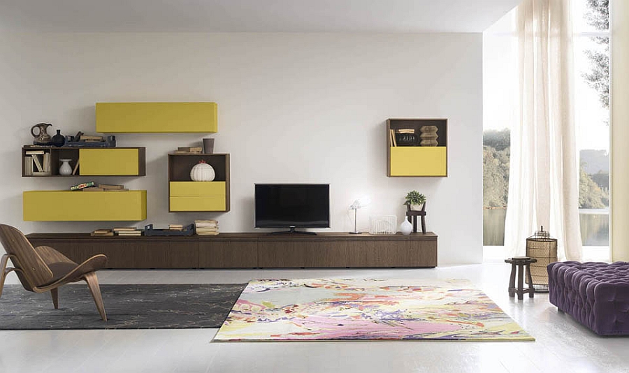 Add some color to your living room with modular shelves