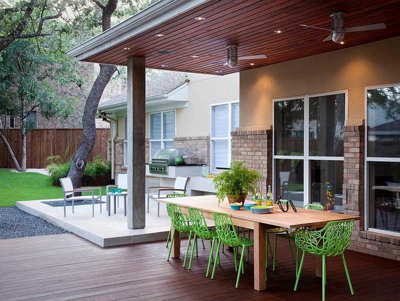 Backyard complete with outdoor kitchen and dining