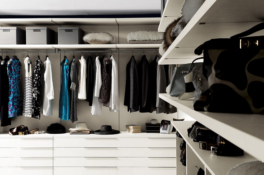 Beautiful walk-in wardrobe in white