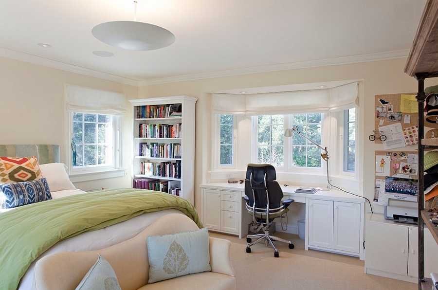 Bedroom workspace with ample storage space