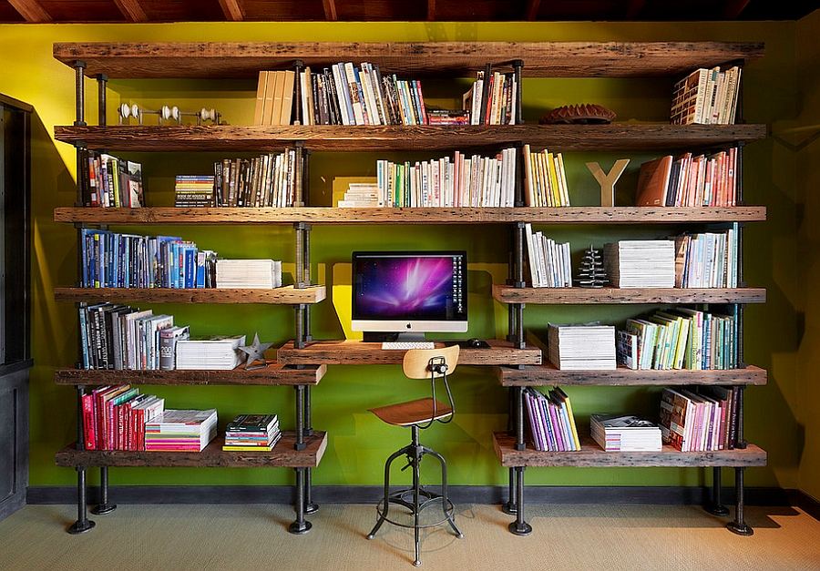 Bookshelf crafted from salvaged timber for the modern home office [Design: Poor House Interior Design]