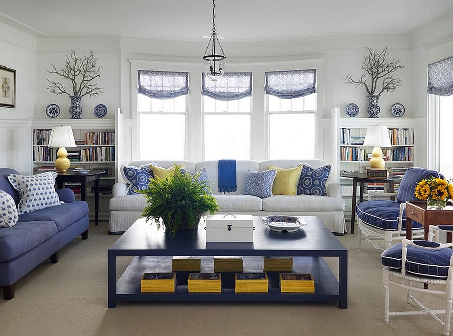 Yellow And Blue Interiors Living Rooms